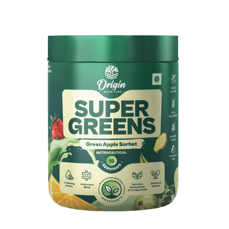Origin Nutrition Supergreens (Green apple flavour) 100% Natural Ingredients with 23 Superfoods & No Added Sugar for Daily Health, Digestion, Energy & Immunity,120g - Nutrition and Fitness Supplements | Buy online on ZillyBuy