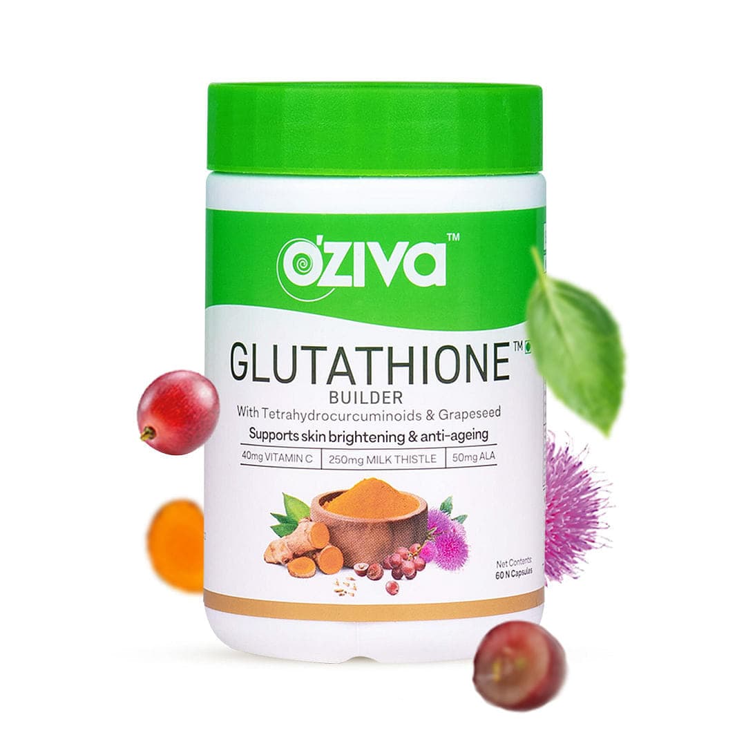 Oziva Plant Based Glutathione Builder, 60 Capsules| For Hydration, Skin Brightening & Powerful Antioxidant Activity With Skin Vitamins Grapeseed & Milk Thistle Oziva Plant Based Glutathione Builder, 60 Capsules| For Hydration, Skin Brightening & Powerful