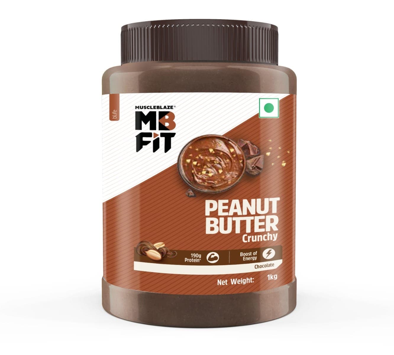 MuscleBlaze MB Peanut Butter Crunchy 1kg | 29 Servings | Chocolate Flavour | Energy Booster
