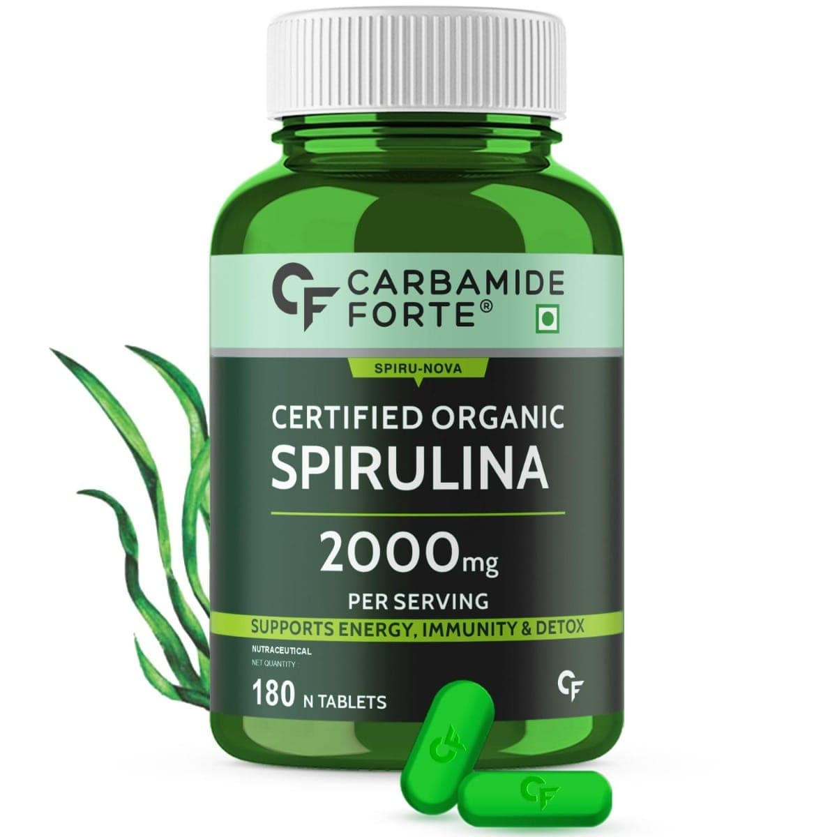 Carbamide Forte 100% Organic Spirulina Tablets | 180 Veg Tablets | 2000mg Per Serving | Energy | Immunity | Detox - Nutrition and Fitness Supplements | Buy online on ZillyBuy