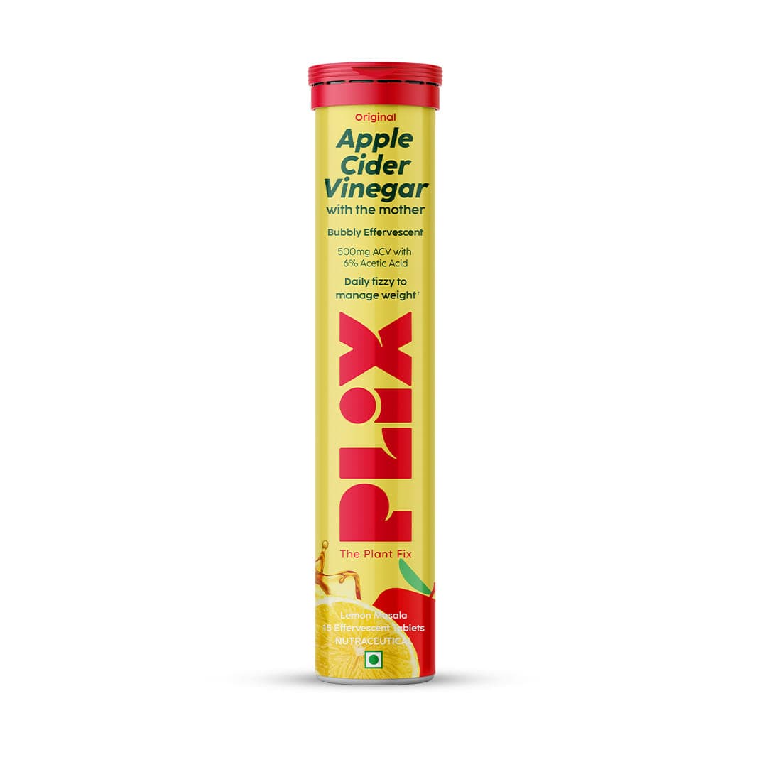 PLIX Apple Cider Vinegar Effervescent Tablet with mother for weight loss I with vitamin B6 & B12 | Pack of 1 (Lemon Masala), 15 tablets | 100% vegan | No added Sugar |Easy to carry & consume