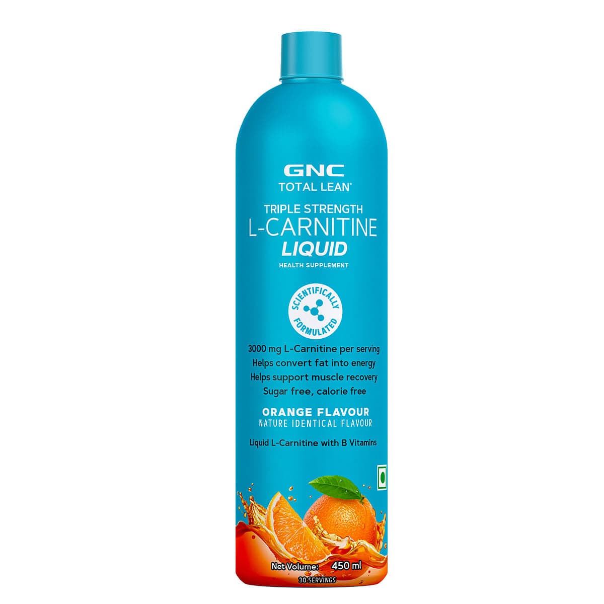 GNC Liquid L-Carnitine 3000mg | Burns Fat for Healthy Weight Loss | Fast Acting with 3X Strength | Speedy Muscle Recovery | Added B Vitamins | 450 ml GNC LIQUID L-CARNITINE 450ML | SERVINCE 30 | ORANGE FLAVOUR | SUGAR FREE | CALORIE FREE | ENERGY | MUSCL