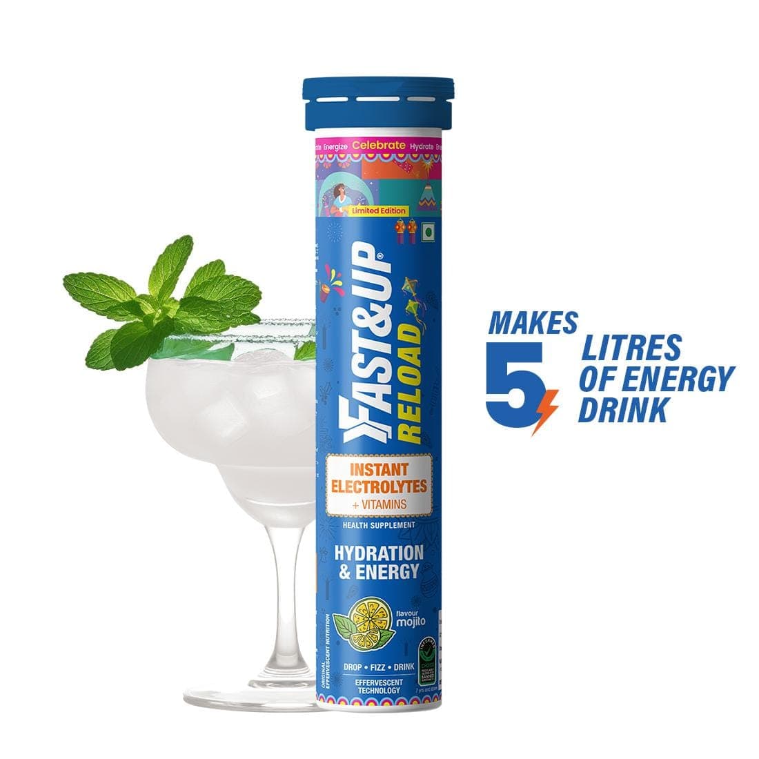 Fast&up Reload - Instant Energy & Hydration Drink - Mojito Flavour - 20 Effervescent Tablets - Nutrition and Fitness Supplements | Buy online on ZillyBuy