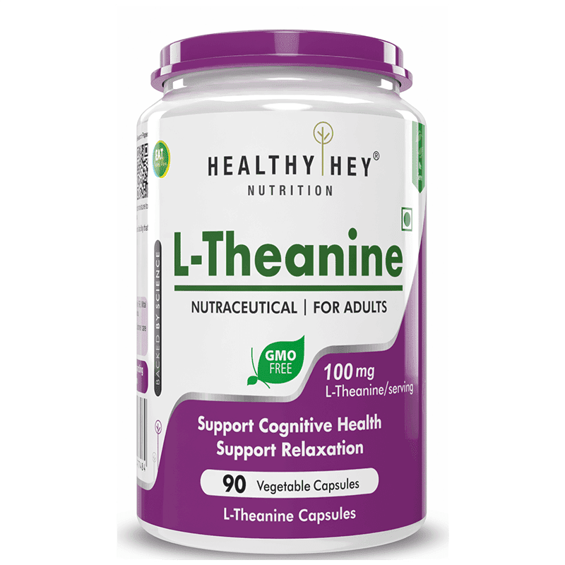 HealthyHey L-Theanine 100mg- Support Relaxation - 90 Vegetarian Capsules (Pack of 1)