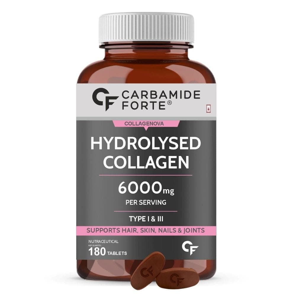 Carbamide Forte Hydrolyzed Collagen Peptides | 180 Tablets | 1 & 3 Collagen Powder 3000mg | Hair | Skin | Nail - Nutrition and Fitness Supplements | Buy online on ZillyBuy