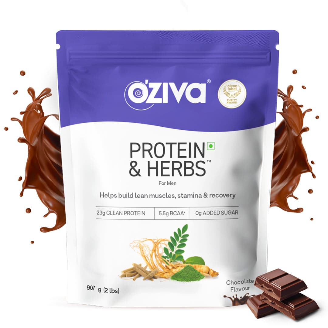 Oziva Protein & Herbs For Men, Chocolate 1Kg | Protein Powder For Men For Muscle Building, Recovery, And Better Stamina (With 23G Whey Protein + 15 Multivitamin) Certified Clean