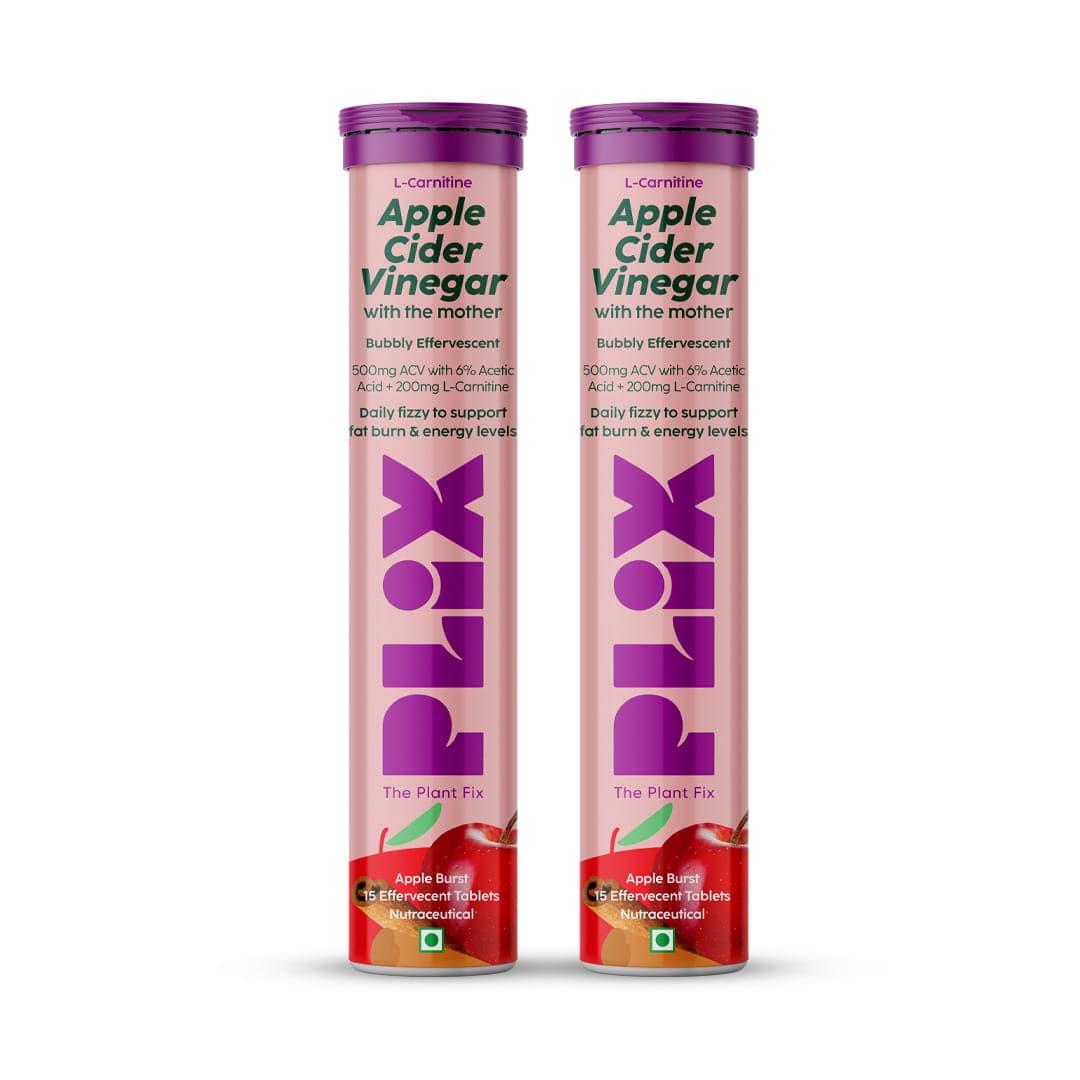 PLIX - THE PLANT FIX L-Carnitine ACV Effervescent Tablets Helps To Turn Fat Into Energy | 15 Tablets, Pack Of 2 | With Apple & Cinnamon|Fat Burn|Weight Loss Drink for Men & Women|100% Plant-based