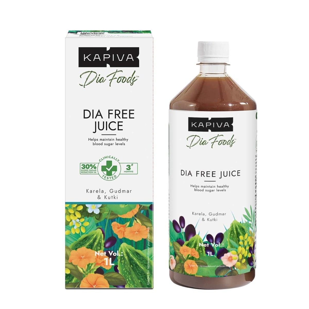 Kapiva Dia Free Juice, 1L (1 month pack) | For Holistic Diabetes Care | Amla, Karela, Jamun, Guduchi & 7 More | 11 potent herbs