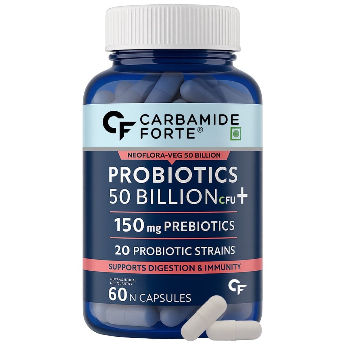 Carbamide Forte Probiotics Supplement 50 Billion | 60 Veg Capsules | Women & Men | Digestion | Immunity - Nutrition and Fitness Supplements | Buy online on ZillyBuy