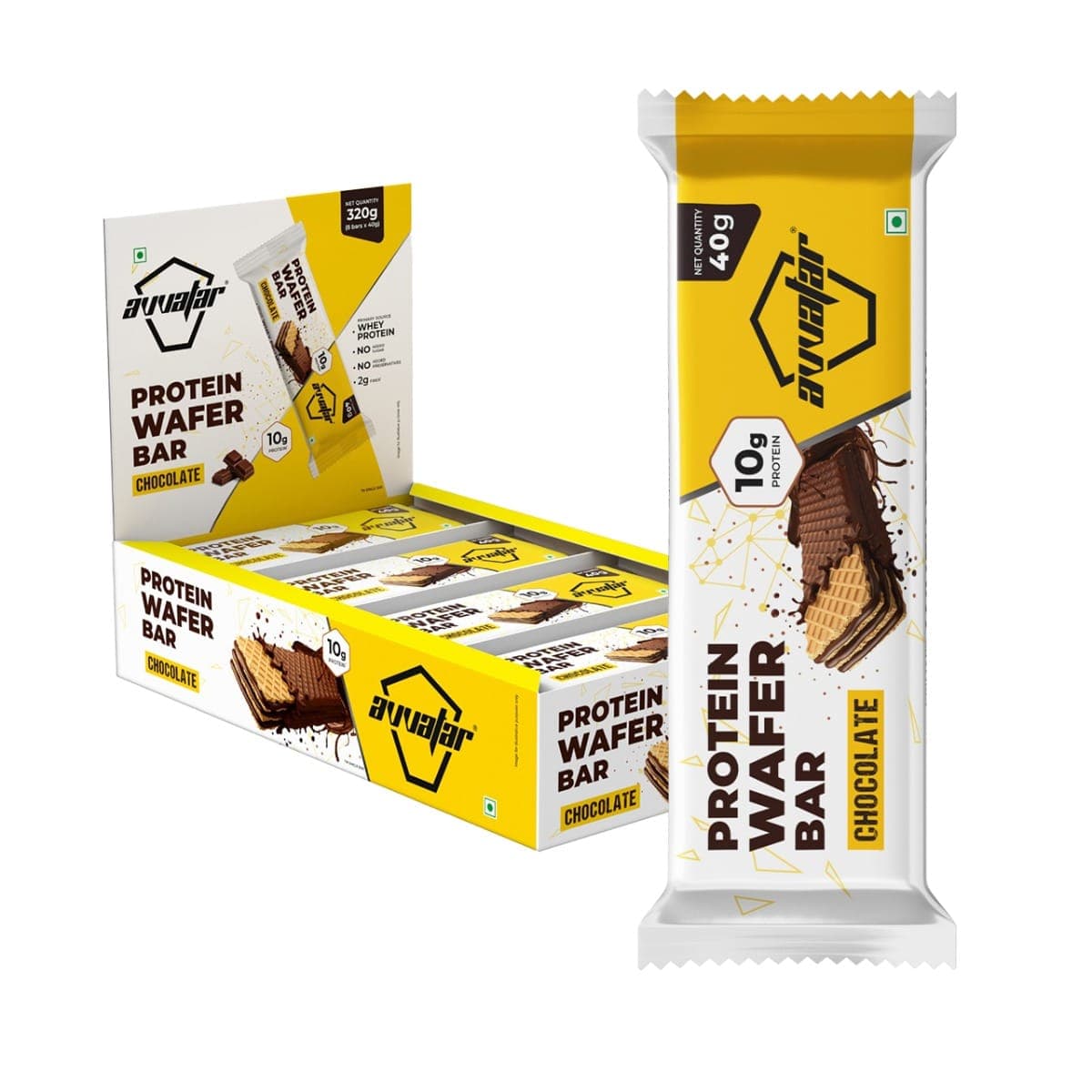 Avvatar PROTEIN WAFER BAR | 10g Protein | Pack of (8 x 40g each) | Chocolate Flavour - Nutrition and Fitness Supplements | Buy online on ZillyBuy