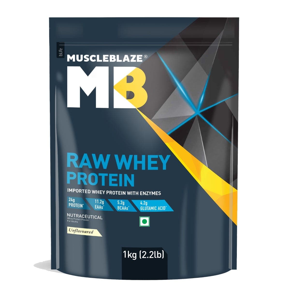 MuscleBlaze Raw Whey Protein Concentrate (Unflavoured, 1kg) | Light & Clean Protein | Easy to Digest - Nutrition and Fitness Supplements | Buy online on ZillyBuy