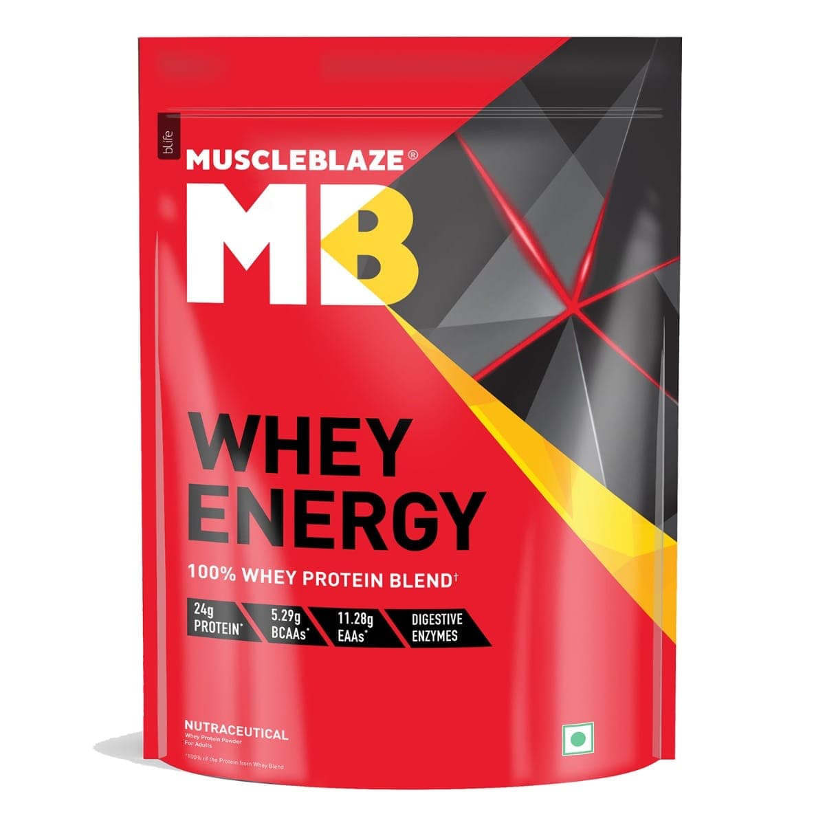 MuscleBlaze Whey Energy (Chocolate, 1kg / 2.2lbs) | 24g Protein, 100% Whey Protein Blend, Added Digestive Enzymes - Nutrition and Fitness Supplements | Buy online on ZillyBuy