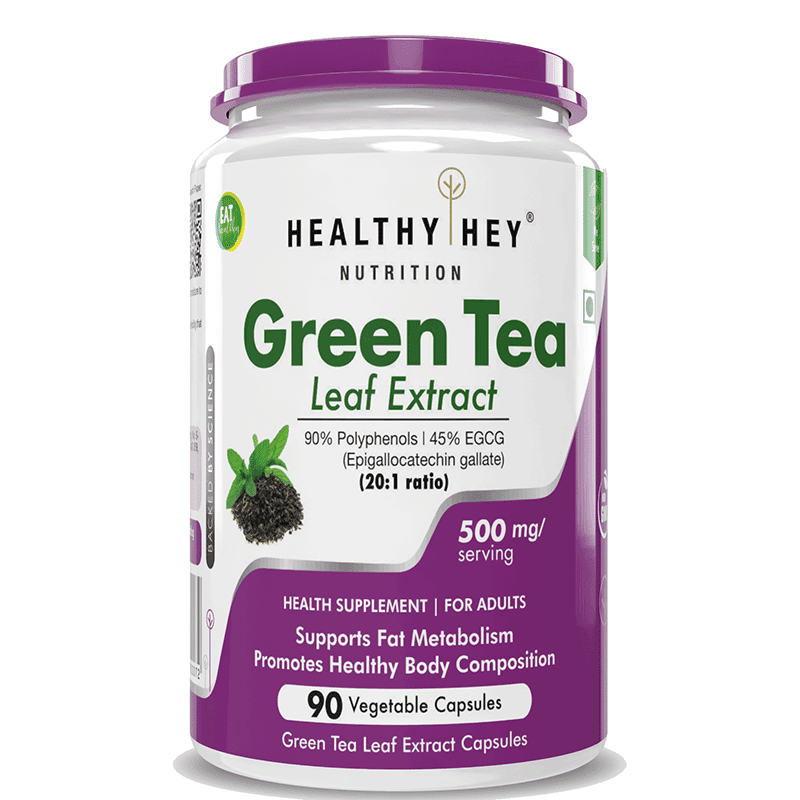 HealthyHey Nutrition Premium Green Tea Extract Supplement - 500 mg - 90 Vegetable Capsules