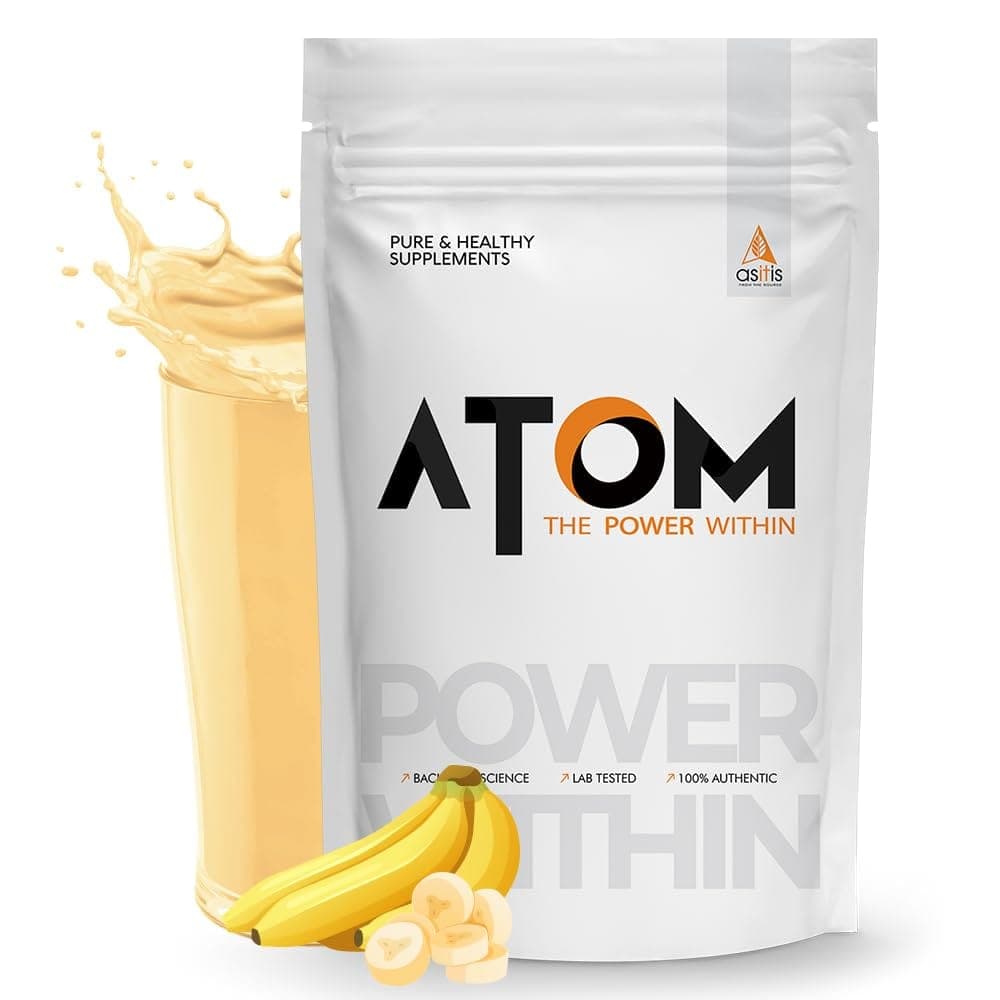 AS-IT-IS ATOM Whey Protein 1kg | Banana Fusion | 27g protein | 5.7g BCAA | Digestive Enzymes - Nutrition and Fitness Supplements | Buy online on ZillyBuy
