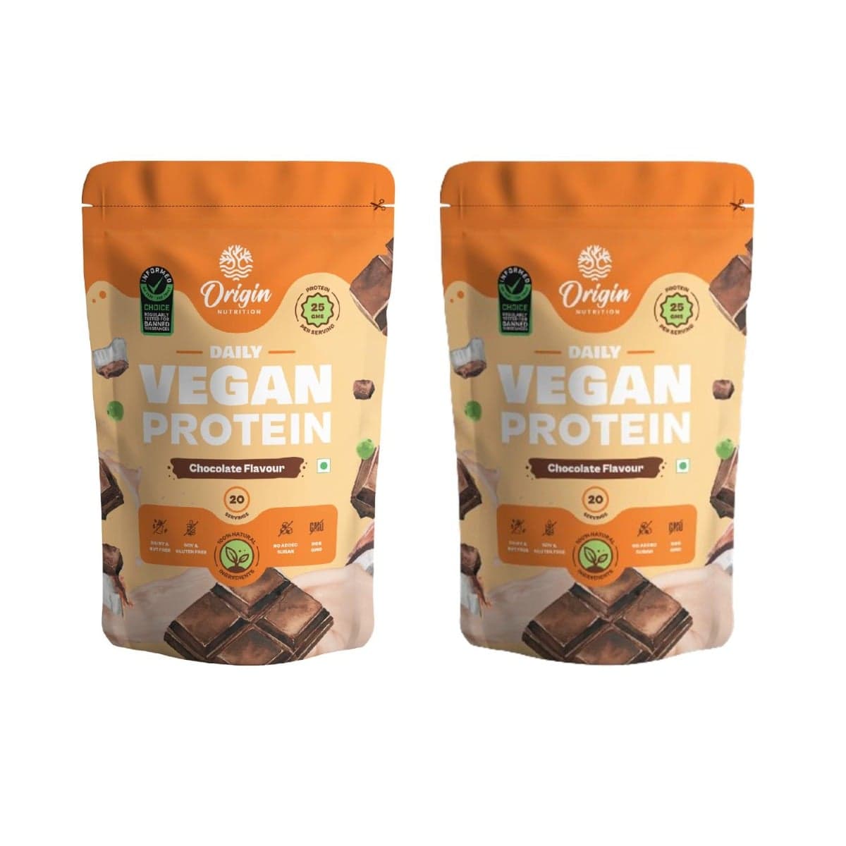 Origin Nutrition 100% Vegan Plant Protein Powder Chocolate Flavour with 25g Protein per serving, 770g(Pack of 2) - Nutrition and Fitness Supplements | Buy online on ZillyBuy