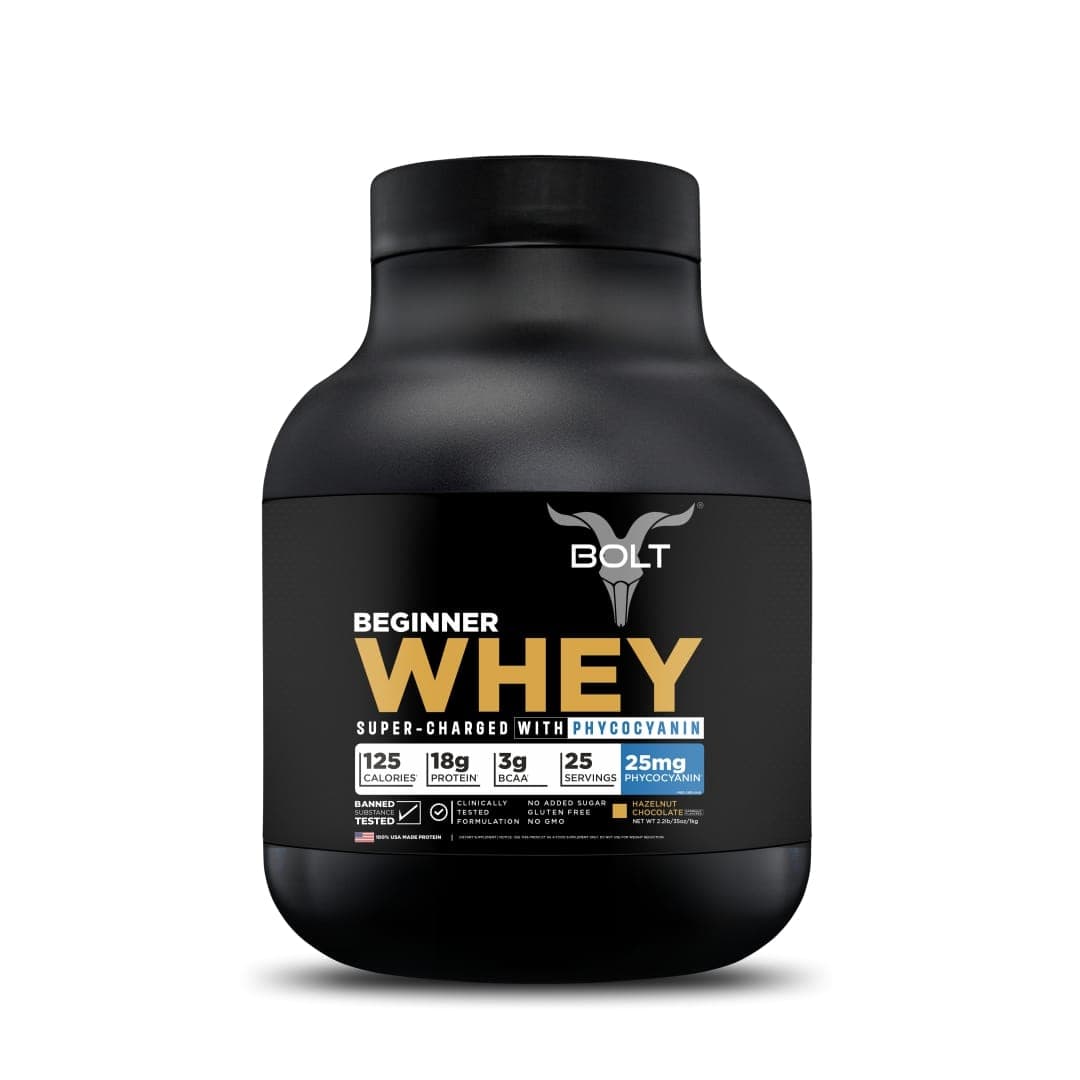 BOLT Nutrition Beginner Whey Protein Powder |18g Protein, 3g BCAA Per Serving | 2.2LB/1KG, 25 Servings | Hazelnut Chocolate