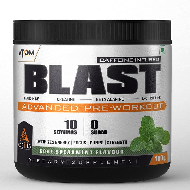 AS-IT-IS ATOM Blast Advanced Pre-workout, Caffeine & L- Arginine Infused, Optimizes Energy, Increase Strength & Pumps - Cool Spearmint - 100gms - Nutrition and Fitness Supplements | Buy online on ZillyBuy