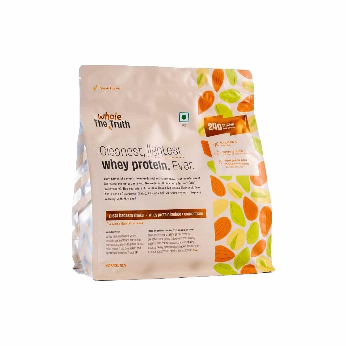 The Whole Truth 24g Protein/scoop | Pista Badaam 1kg | Isolate+Concentrate | Light & Easy to Digest - Nutrition and Fitness Supplements | Buy online on ZillyBuy