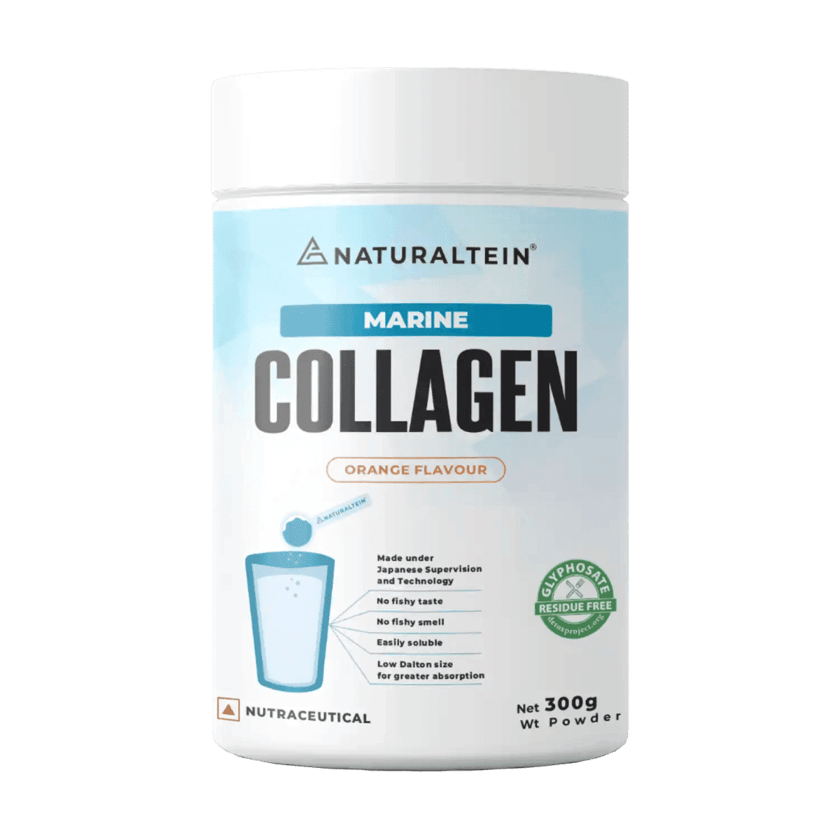 NATURALTEIN Pure Marine Collagen Supplement| Hydrolyzed Collagen Powder and Amino Acids | Supports Healthy Skin, Hair, Nails, Bone & Joint | Flavour: Orange - 300g - Nutrition and Fitness Supplements | Buy online on ZillyBuy
