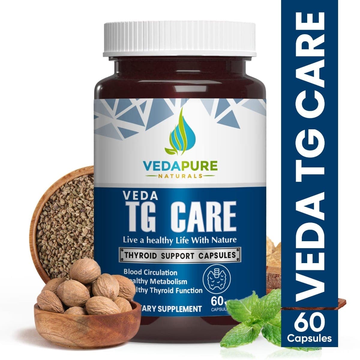 VEDAPURE Veda TG Care Thyroid Support Capsules | Healthy Thyroid Function For Men & Women's Health 60 Capsules