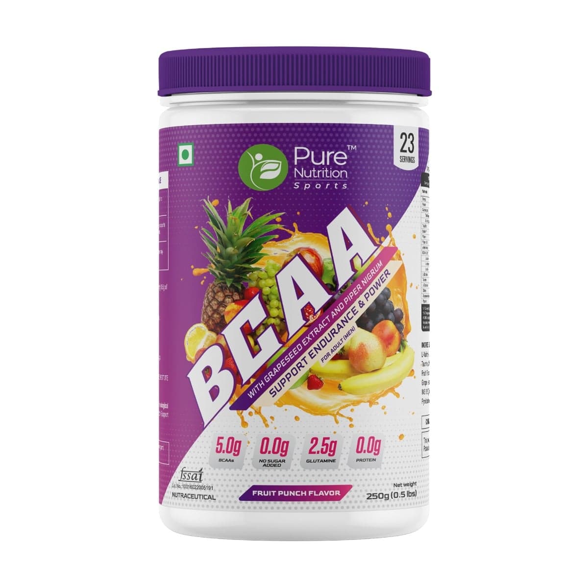 Pure Nutrition Bcaa, 2:1:1 Amino Acid Ratio| Helps In Recovery, Protein Synthesis, Endurance And Lean Muscle Mass Building| With L Citrulline, L Glutamine, Taurine, Grapeseed And Piperine Extract | Fruit Punch, 250Gms Jar - Nutrition and Fitness Supplements | Buy online on ZillyBuy