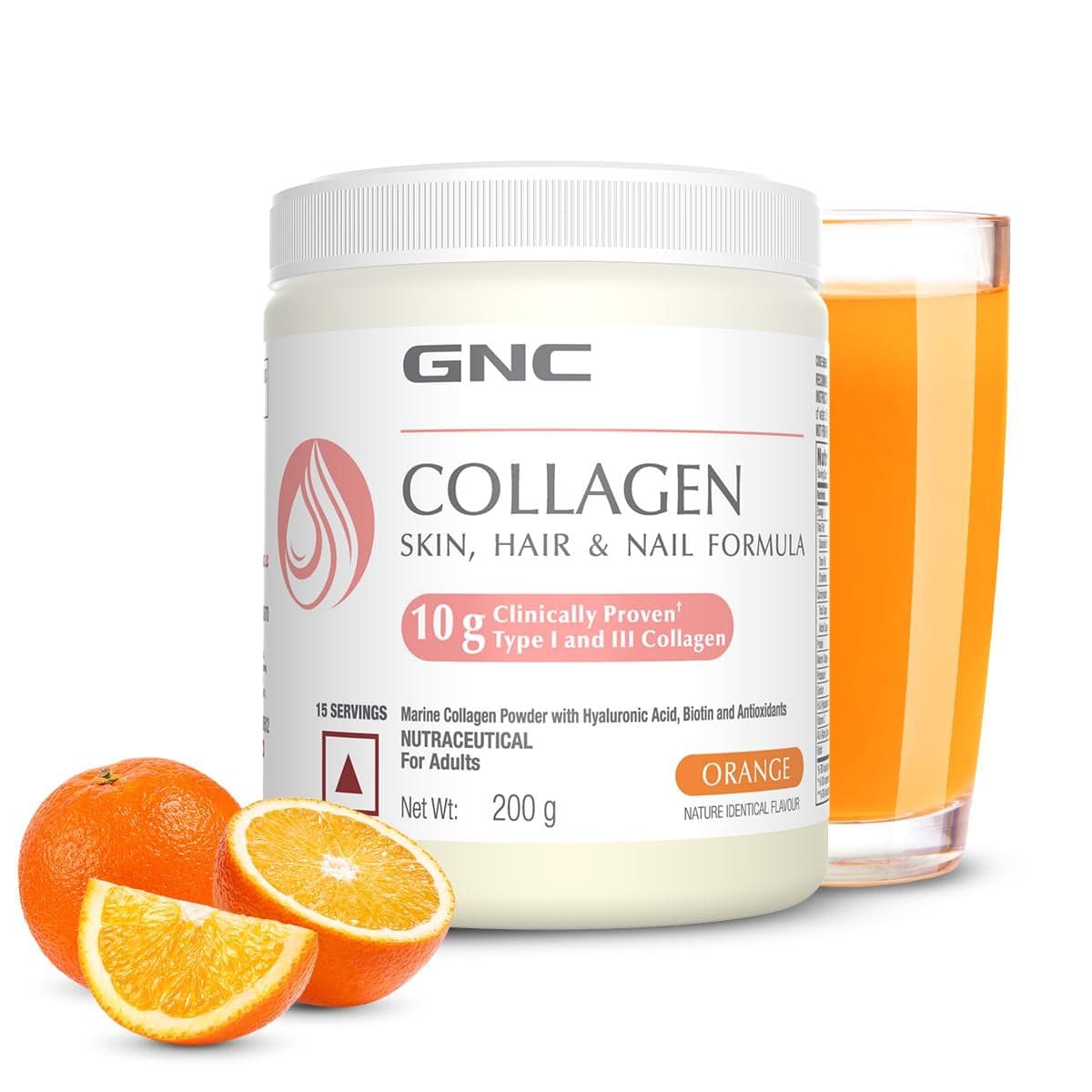 GNC Marine Collagen with Hyaluronic Acid, Biotin & Antioxidants for Women & Men | Reduces Fine Lines & Wrinkles | Highest Dosage of 10g Per Serving For Radiant & Youthful Skin | Orange | 200 gm