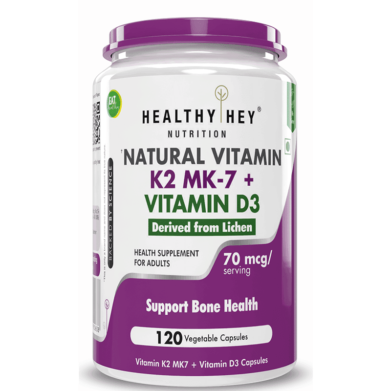 HealthyHey Nutrition Natural Vitamin K2 + Natural D3 (Vegan) - Non-GMO | Non-Synthetic 120 Veg. Capsules - Nutrition and Fitness Supplements | Buy online on ZillyBuy