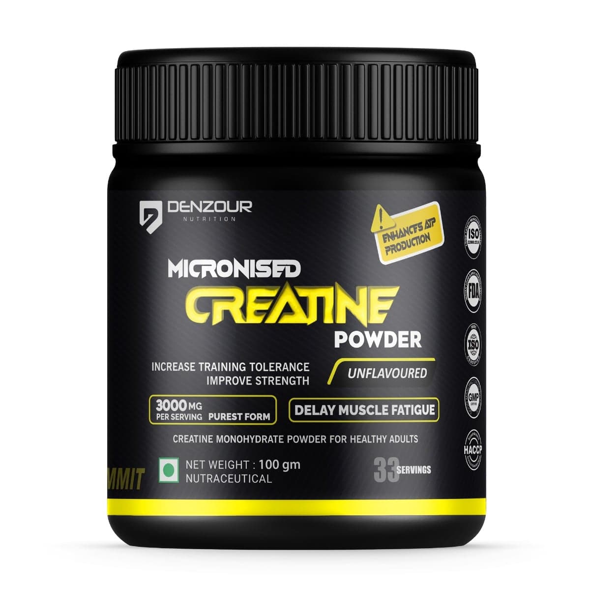 Denzour Nutrition Micronised Creatine Powder for Strength & Energy - Unflavoured, 100 gram (33 Servings)