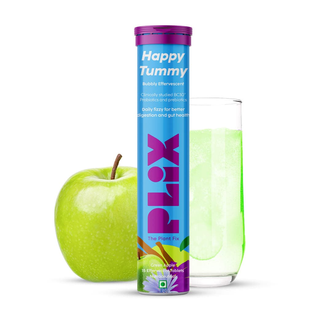 Plix Good Gut Pre+Probiotic 15 Effervescent Tablets For Gut Health, Digestion, Metabolism With 20 Billion CFUs, Vital Probiotic Strains, Pack of 1 (Green Apple)