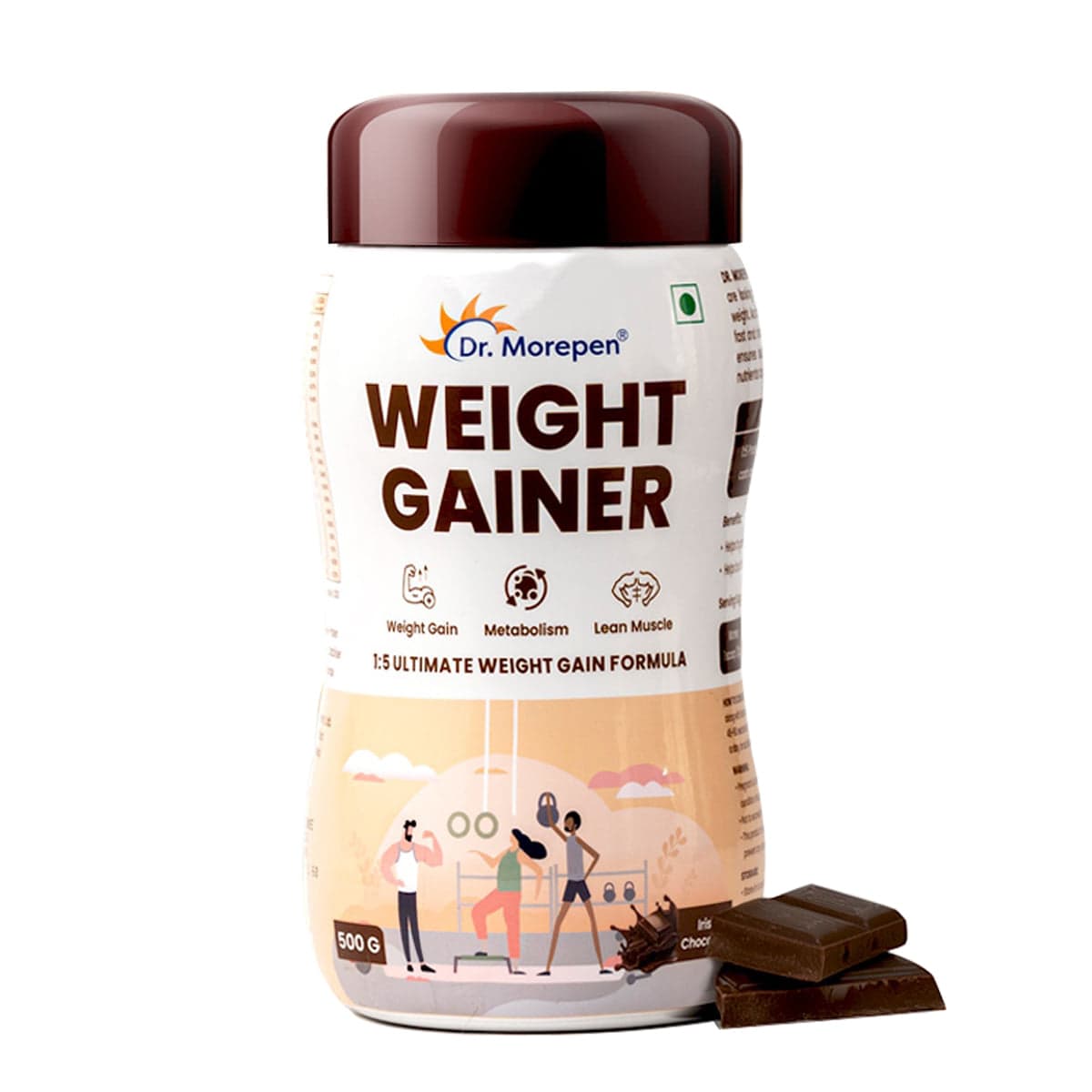 Dr. Morepen Weight Gainer powder/ Mass Gainer / Gain Weight, Post Workout, 74 g Carbohydrate, 14.5g Protein, Healthy Fats (Irish Chocolate,Pack of 500g) - Nutrition and Fitness Supplements | Buy online on ZillyBuy