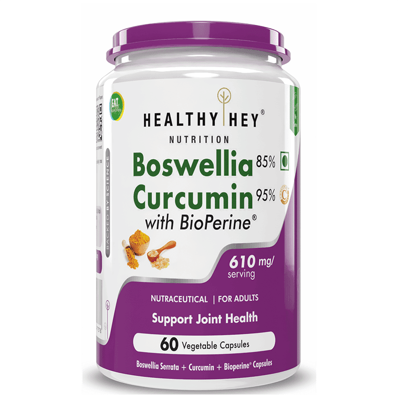 HealthyHey Boswellia Serrata & Curcumin with Bioperine - 60 Vegetable Capsules (Pack of 1) - Nutrition and Fitness Supplements | Buy online on ZillyBuy