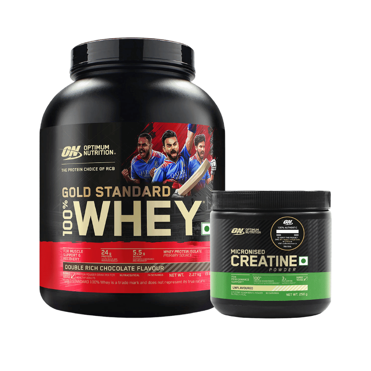 Optimum Nutrition (ON) Gold Standard 100% Whey Protein Powder 2.27 kg - Double Rich Chocolate & Optimum Nutrition (ON) Micronized Creatine Powder - 250 Gram, Unflavored - Nutrition and Fitness Supplements | Buy online on ZillyBuy
