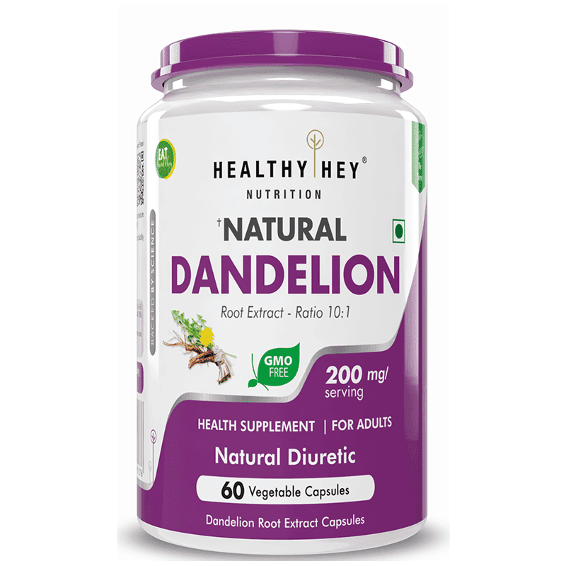 HealthyHey Nutrition Dandelion Root Extract - Natural - 10:1 Ratio - Natural Diuretic & Support Digestion, 60 Vegetable Capsules - Nutrition and Fitness Supplements | Buy online on ZillyBuy