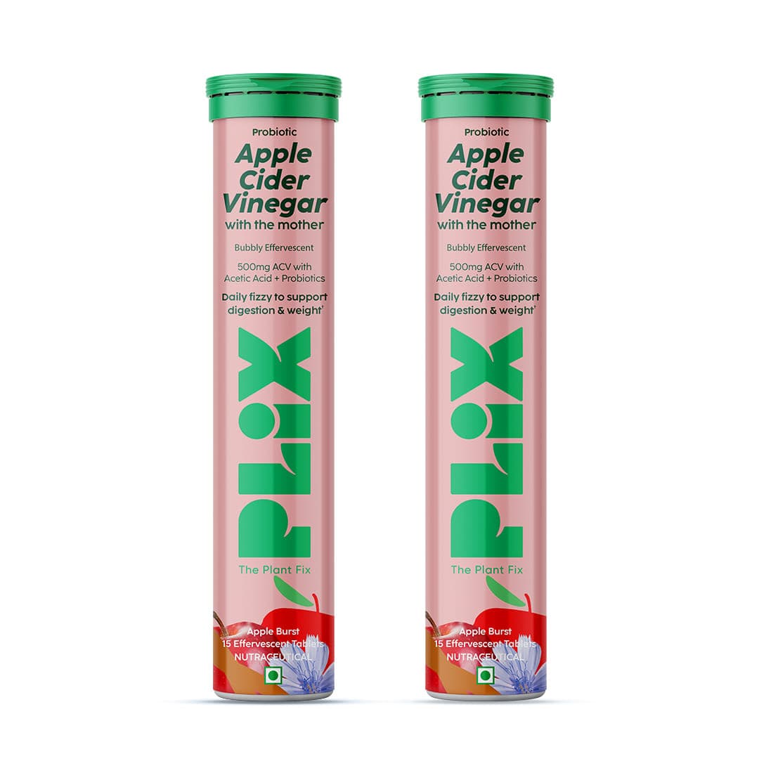 PLIX - THE PLANT FIX Probiotics+ Apple Cider Vinegar Effervescent Tablets | Supports Digestion, Improves Gut Health & Metabolism | With 10bn CFU | 30 Tablets, Pack of 2 | For Men & Women