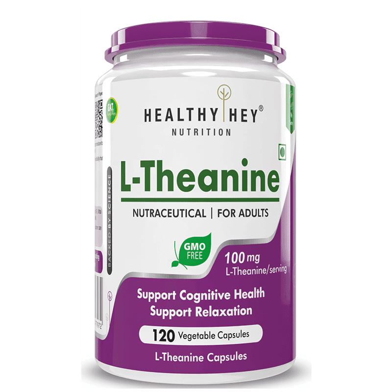 HealthyHey Nutrition L-Theanine 100mg- Support Relaxation - 120 Vegetarian Capsules