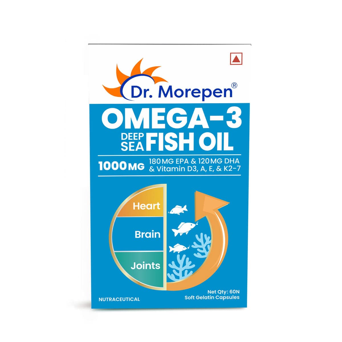 DR. Morepen Omega 3 Deep Sea Fish oil 1000mg | 60 softgels | Omega DHA Vitamin A D3 E & K27 | Heart | Brain | Joints - Nutrition and Fitness Supplements | Buy online on ZillyBuy