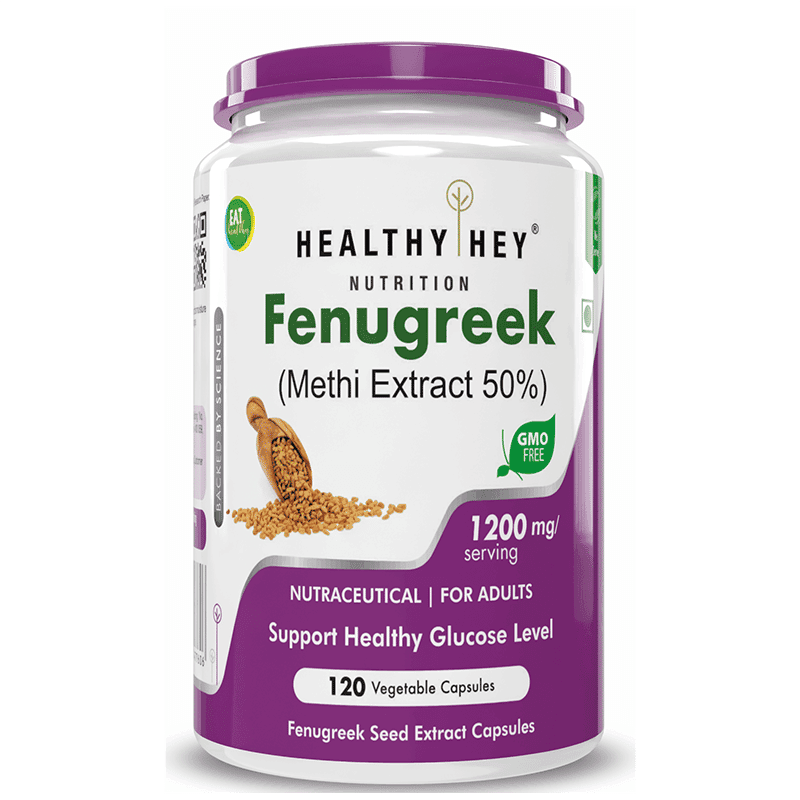 HealthyHey Fenugreek Seed Extract Supplement 1200 MG Veg-Capsule, 120 Count (Pack of 1)