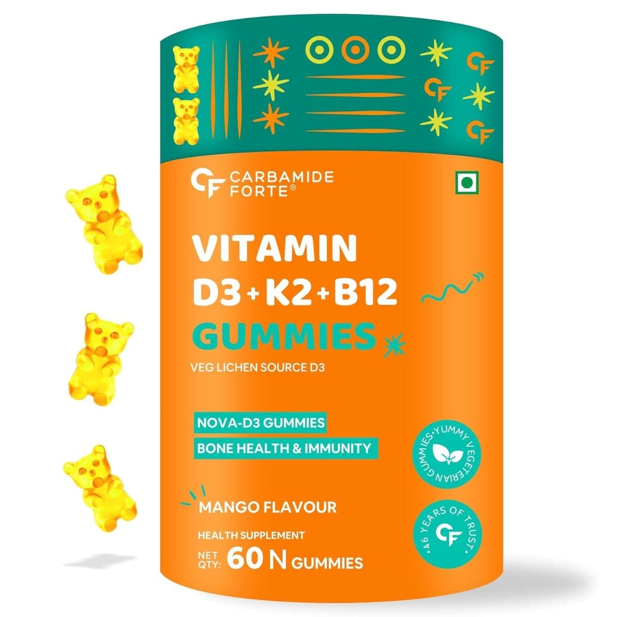 Carbamide Forte Vitamin D3 K2 B12 - Gummies for Women, Men & Kids - 60 Veg Gummies - Nutrition and Fitness Supplements | Buy online on ZillyBuy