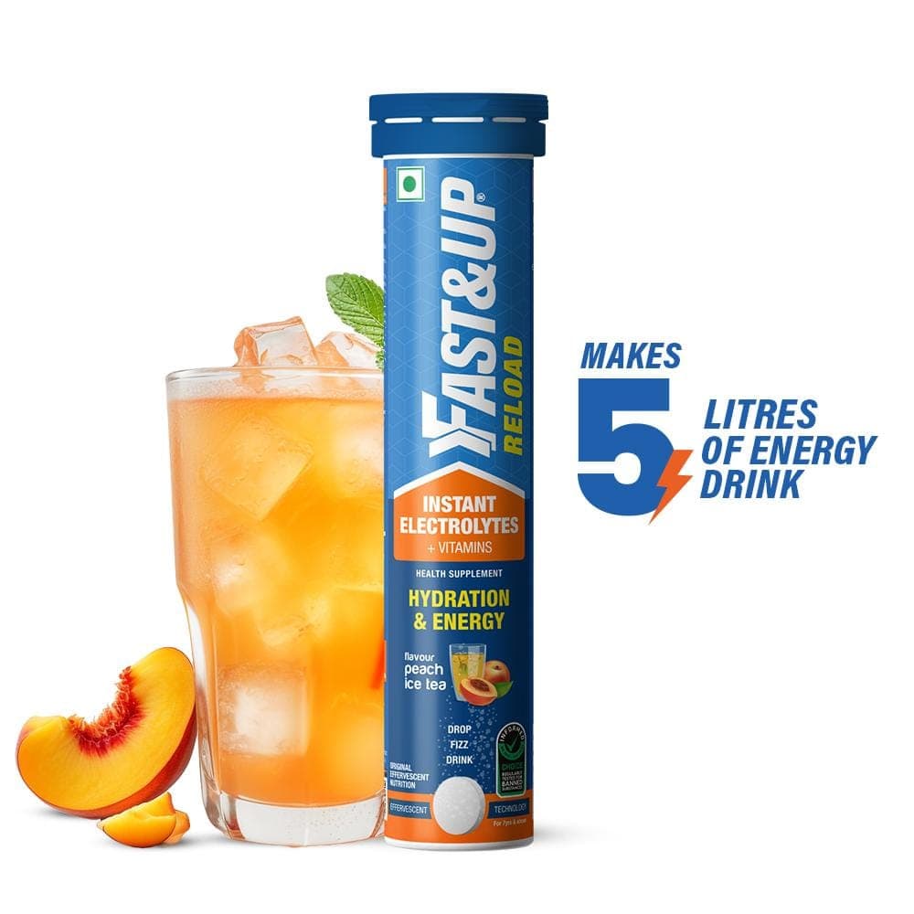 Fast & Up Reload electrolyte instant energy and hydration drink - 20 effervescent tablets - Peach ice tea flavour - Nutrition and Fitness Supplements | Buy online on ZillyBuy