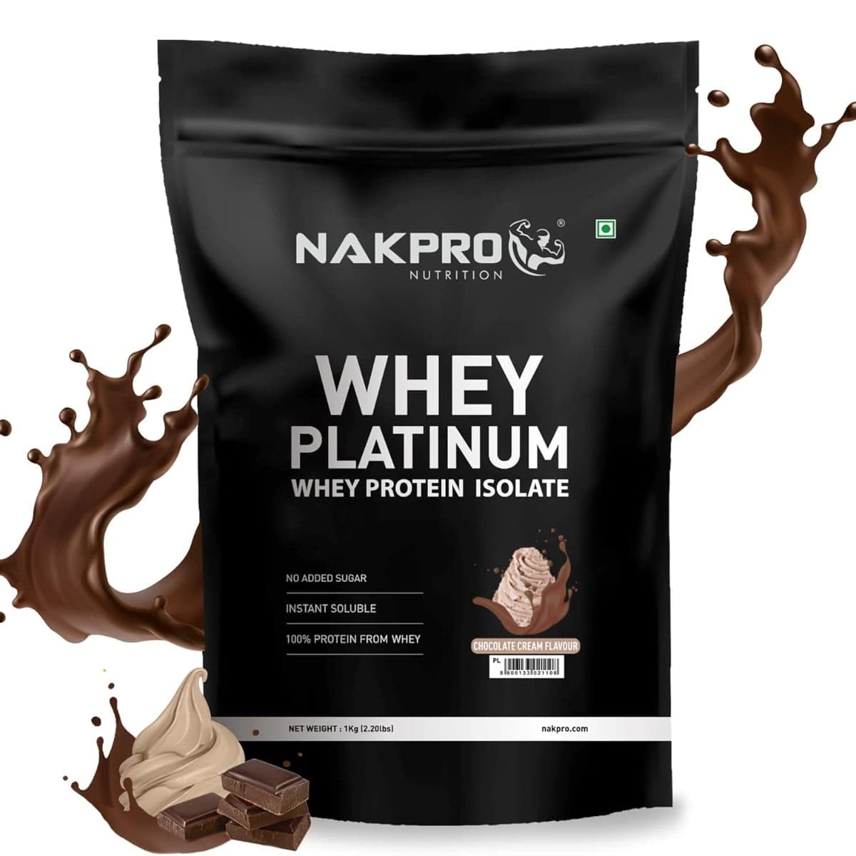 NAKPRO Platinum Whey Protein Isolate 1kg Chocolate Cream | 28g Protein, 6.4g BCAA | Trustified Certified 100% Authentic Supplement Powder &amp; No Adulteration | Low Carbs, Fast Absorbing Whey Protein Powder NAKPRO Platinum Whey Protein Isolate 1kg Choco - Nutrition and Fitness Supplements | Buy online on ZillyBuy