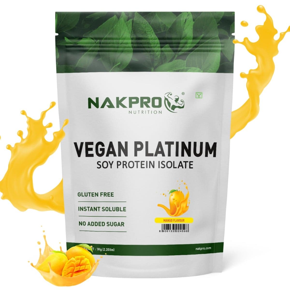 NAKPRO 100% Soy Protein Isolate, Mango - 1kg | 25.3g Protein, 4.6g BCAA | Natural Vegan Plant Protein Powder | Easy To Digest | All Essential Amino Acids for Muscle Gain and Recovery - Nutrition and Fitness Supplements | Buy online on ZillyBuy