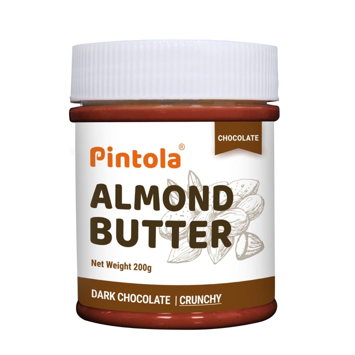 Pintola Almond Butter Dark Chocolate Made With Roasted Almonds & Dark Chocolate Spread| Rich in Fiber & Protein | Non GMO, Gluten Free, Cholesterol Free | 200g, Crunchy