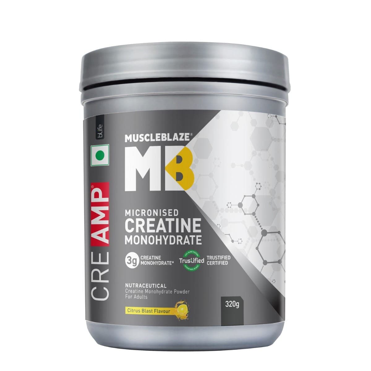 MuscleBlaze Creatine Monohydrate CreAMP with CreAbsorb (Citrus Blast, 80 Servings, 320g) - Nutrition and Fitness Supplements | Buy online on ZillyBuy