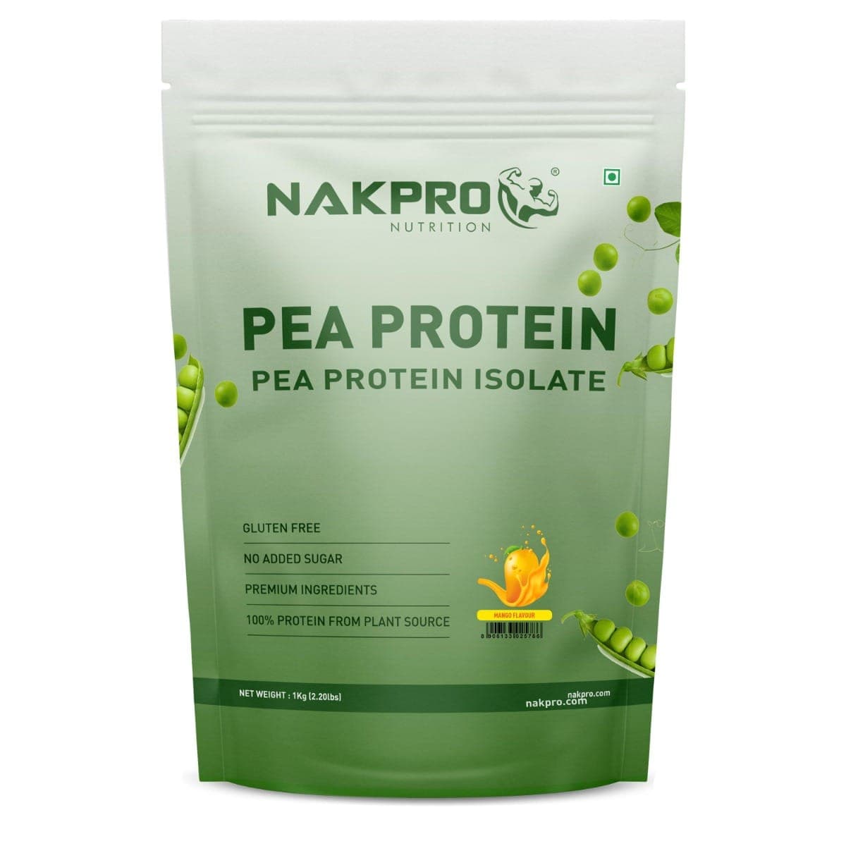 NAKPRO 100% Pea Protein Isolate, Mango - 1kg | 26g Protein, 4.9g BCAA | Natural Vegan Plant Protein Powder | Easy To Digest | All Essential Amino Acids for Muscle Gain and Recovery - Nutrition and Fitness Supplements | Buy online on ZillyBuy