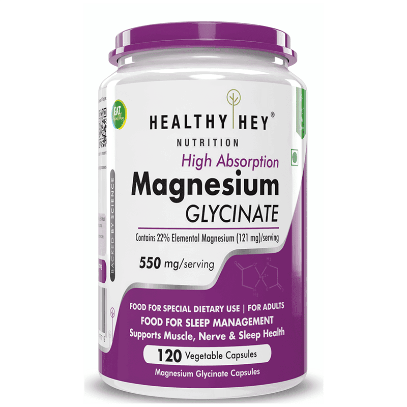 HealthyHey Nutrition High Absorption Magnesium Glycinate 550mg | 120 Capsules | Muscle | Sleep - Nutrition and Fitness Supplements | Buy online on ZillyBuy