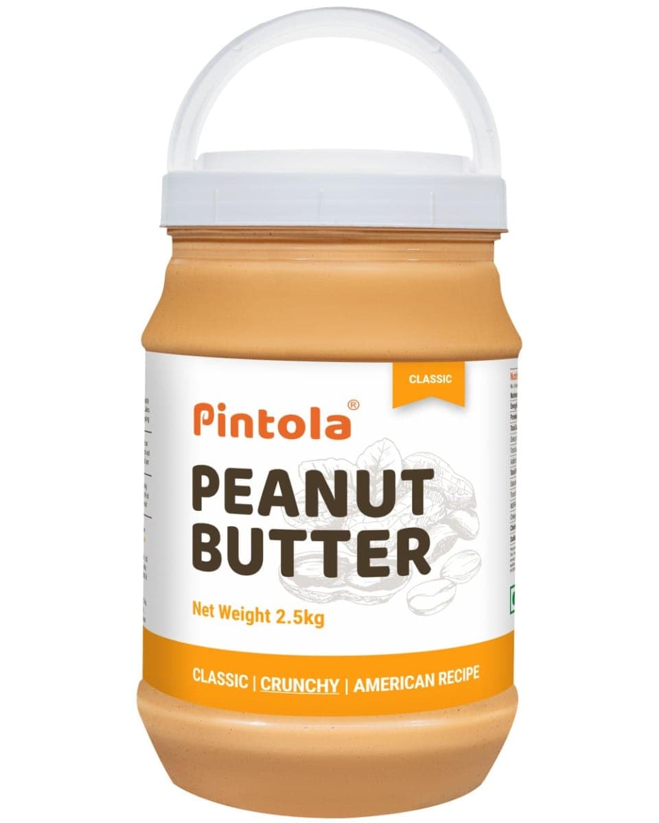 Pintola Classic Peanut Butter Made With Finest Grade Peanut Butter | Source of High Protein | Non GMO, Naturally Gluten Free, Zero Cholesterol | Crunchy, 2.5kg