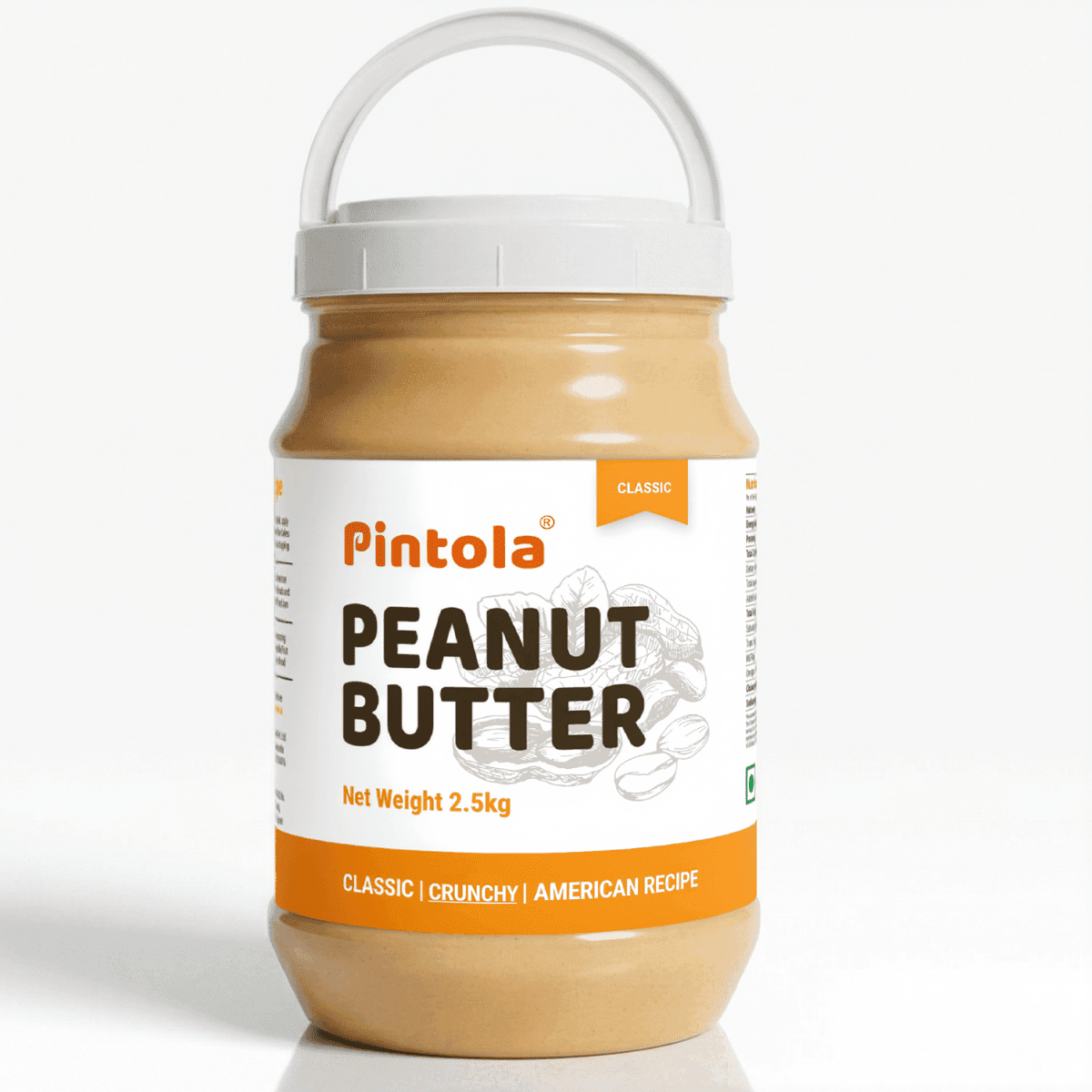 Pintola Classic Peanut Butter Made With Finest Grade Peanut Butter | Source of High Protein | Non GMO, Naturally Gluten Free, Zero Cholesterol | Crunchy, 2.5kg