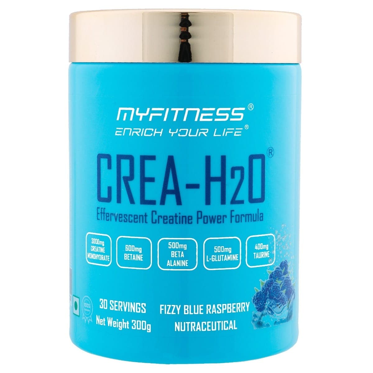 MYFITNESS ® CREA-H2O Creatine Monohydrate 30 Servings| 3000mg Creatine Monohydrate|600mg Betaine|500mg Beta Alanine|500mg L-Glutamine|600mg Electrolyte Blend| 300gms MYFITNESS ® CREA-H2O - FIZZY MANGO MADNESS (300GMS) - Nutrition and Fitness Supplements | Buy online on ZillyBuy