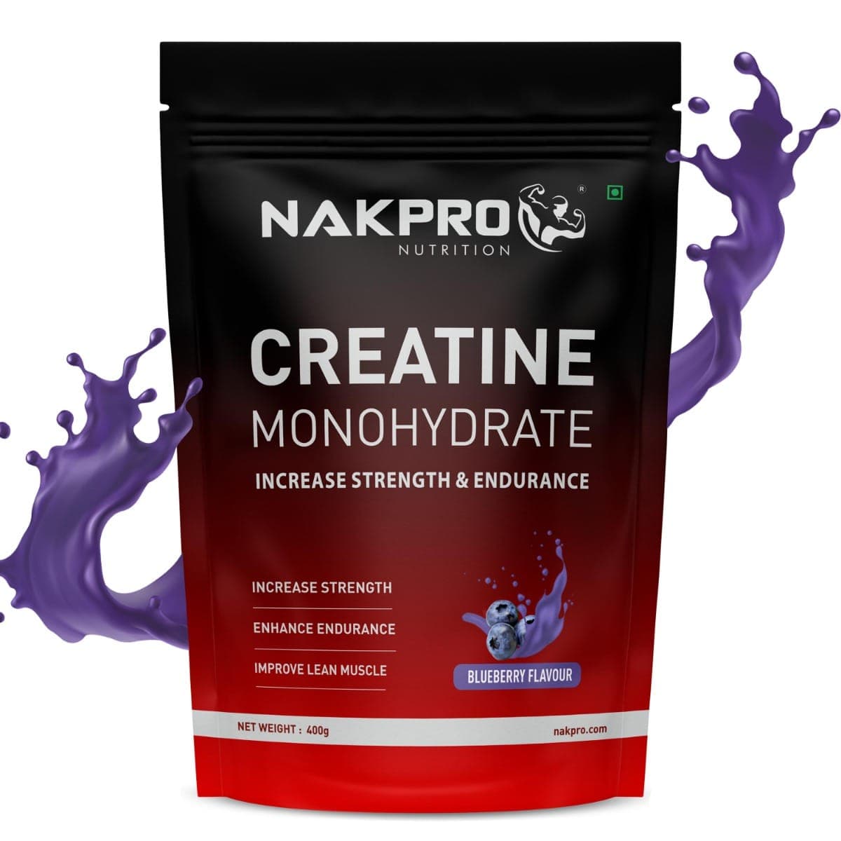 NAKPRO Micronised Creatine Monohydrate Powder (400g, Blueberry) | 3g Creatine/Serving | Trustified Certified for Accuracy & Purity | Rapid Absorption Pre/Post Workout Supplement for Muscle Repair & Recovery | Supports Athletic Performance - Nutrition and Fitness Supplements | Buy online on ZillyBuy