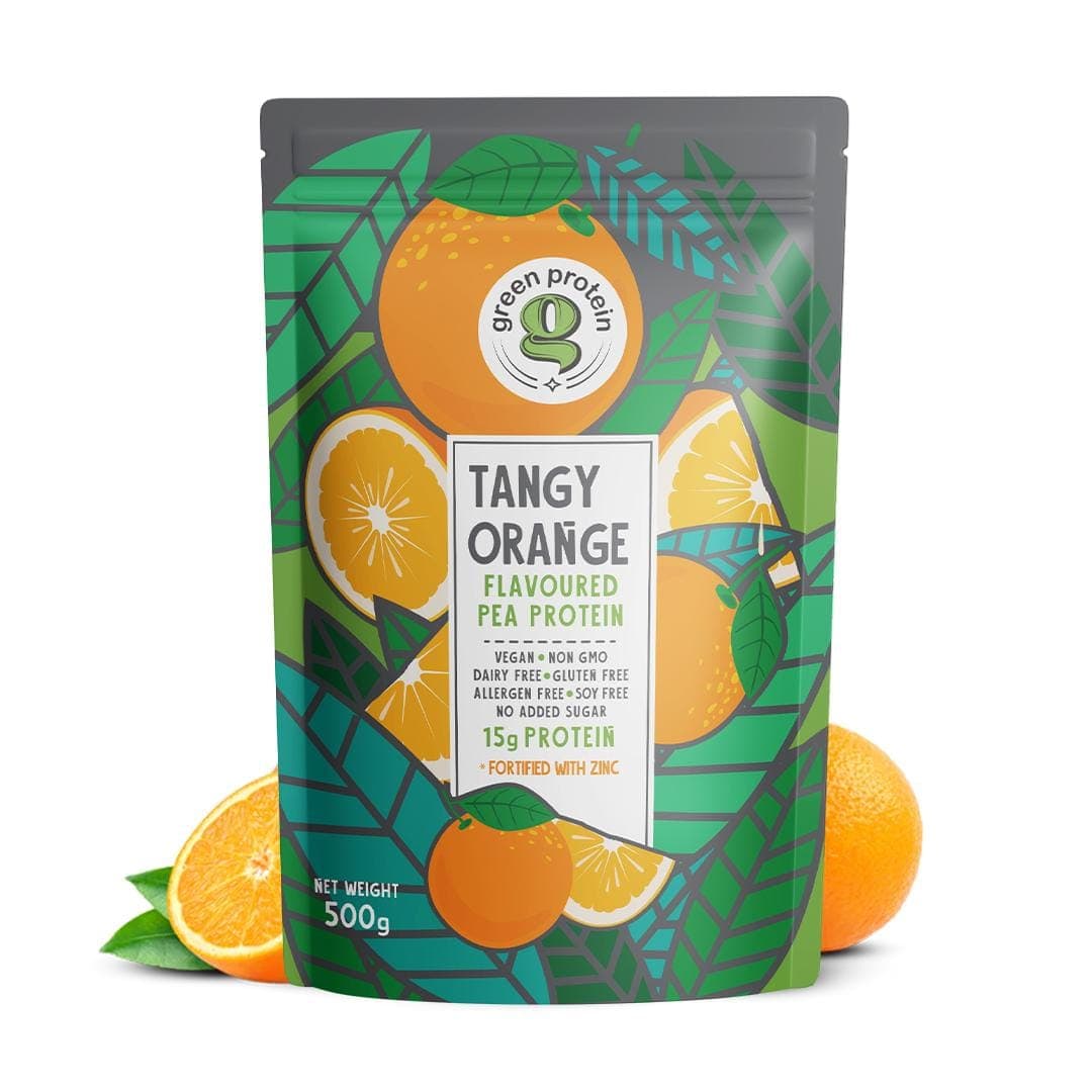 GREEN PROTEIN Pea Protein Isolate Powder, Vegan Plant Protein, No Added Sugar, 100% Vegan, Soy Free, Dairy Free, Gluten Free, Allergen Free, Tangy Orange Flavor, 15g Protein Per Serving, Pouch (500g) - Nutrition and Fitness Supplements | Buy online on ZillyBuy